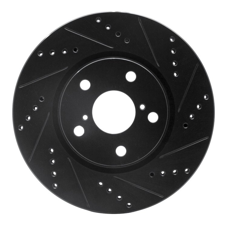 E-Line Drilled & Slotted Black Brake Rotor, Fits Select Mopar, Position: Left Front