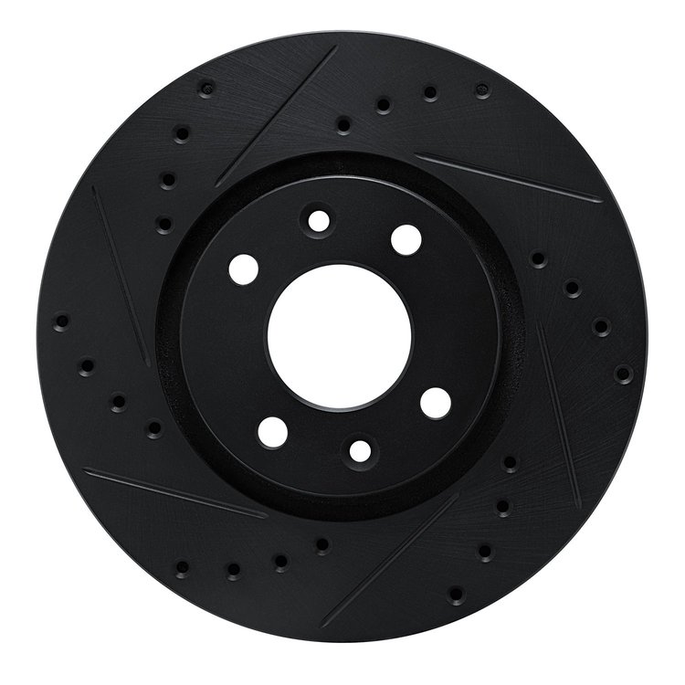 E-Line Drilled & Slotted Black Brake Rotor, 1988-1989 Mopar, Position: Front Left