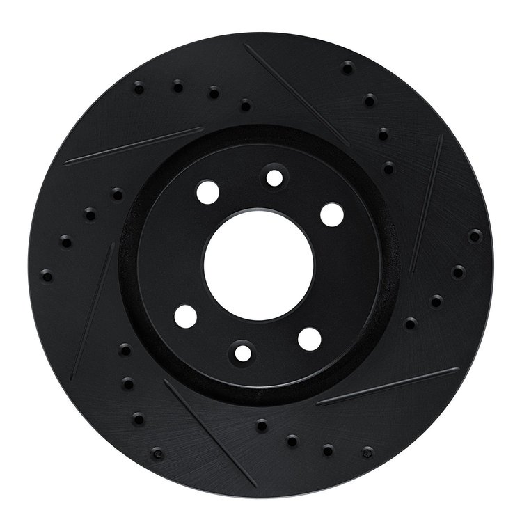 E-Line Drilled & Slotted Black Brake Rotor, 1988-1989 Mopar, Position: Front Right