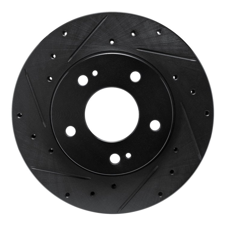 E-Line Drilled & Slotted Black Brake Rotor, 1998-1998 Mopar, Position: Front Left
