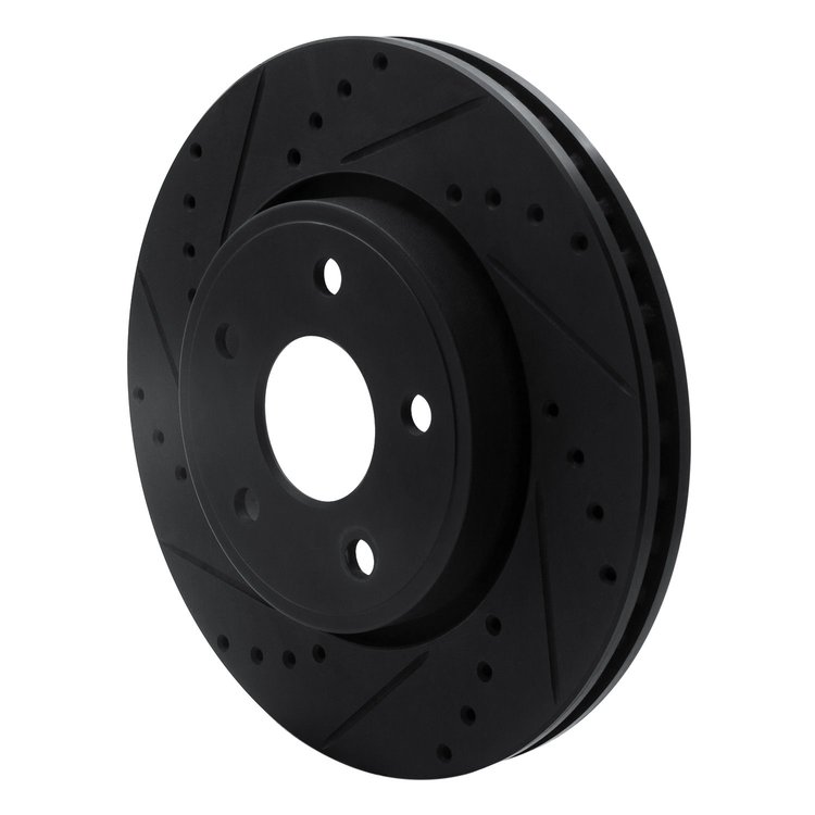 E-Line Drilled & Slotted Black Brake Rotor, 2005-2010 Mopar, Position: Front Left