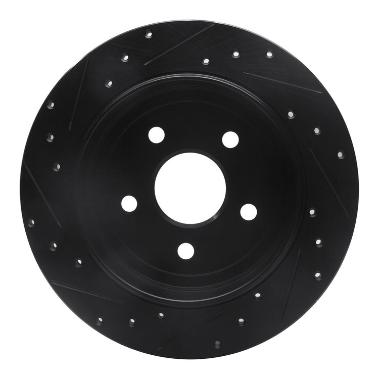 E-Line Drilled & Slotted Black Brake Rotor, 2005-2010 Mopar, Position: Rear Right