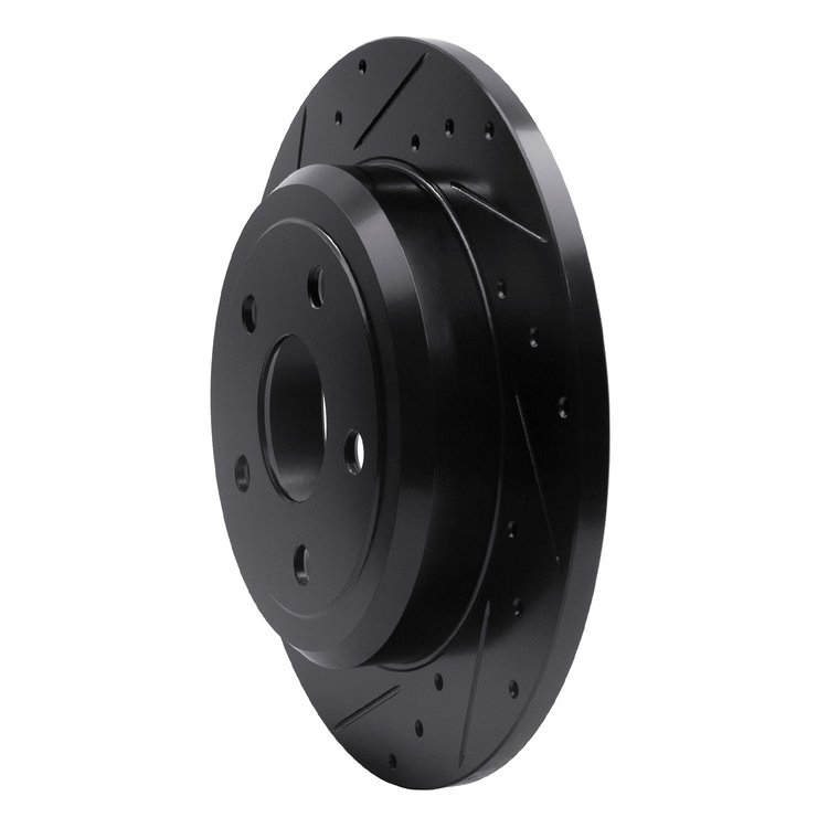 E-Line Drilled & Slotted Black Brake Rotor, Fits Select Mopar, Position: Rear Left