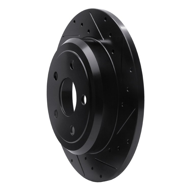 E-Line Drilled & Slotted Black Brake Rotor, Fits Select Mopar, Position: Rear Right