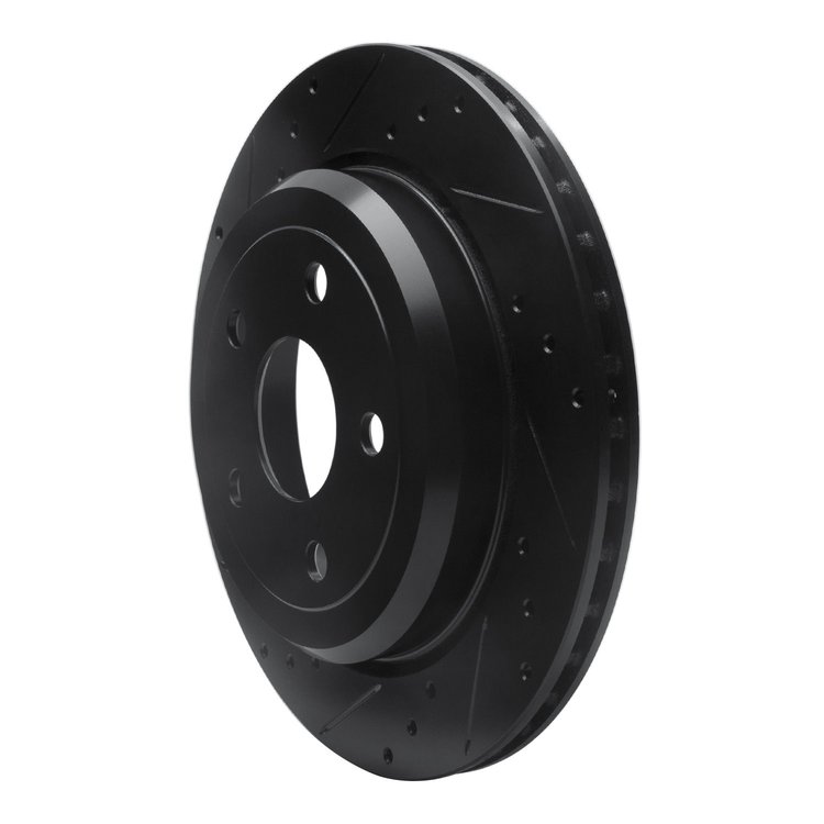 E-Line Drilled & Slotted Black Brake Rotor, Fits Select Mopar, Position: Rear Left