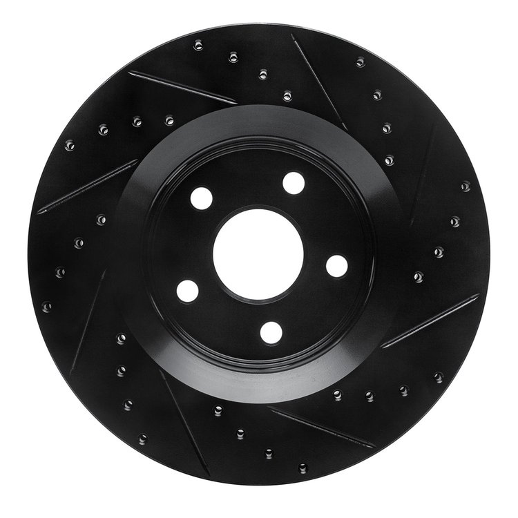 E-Line Drilled & Slotted Black Brake Rotor, Fits Select Mopar, Position: Front Left