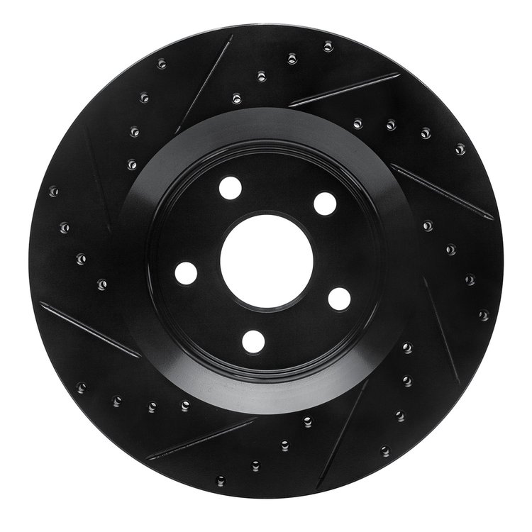 E-Line Drilled & Slotted Black Brake Rotor, Fits Select Mopar, Position: Front Right