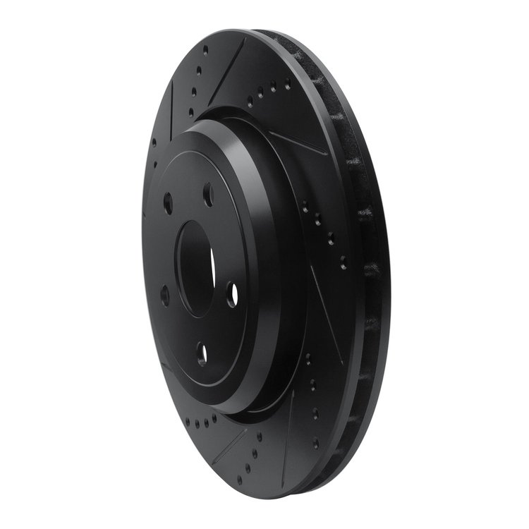 E-Line Drilled & Slotted Black Brake Rotor, Fits Select Mopar, Position: Rear Left