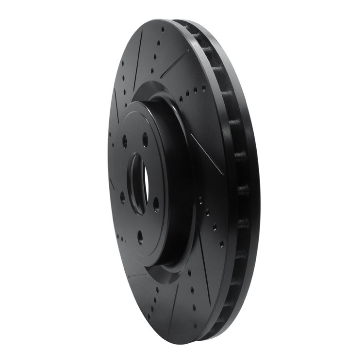 E-Line Drilled & Slotted Black Brake Rotor, Fits Select Mopar, Position: Front Left