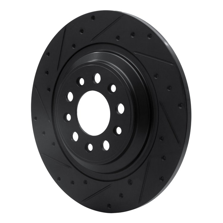 E-Line Drilled & Slotted Black Brake Rotor, Fits Select Mopar, Position: Rear Left