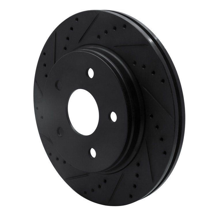 E-Line Drilled & Slotted Black Brake Rotor, 2008-2012 Mopar, Position: Front Left