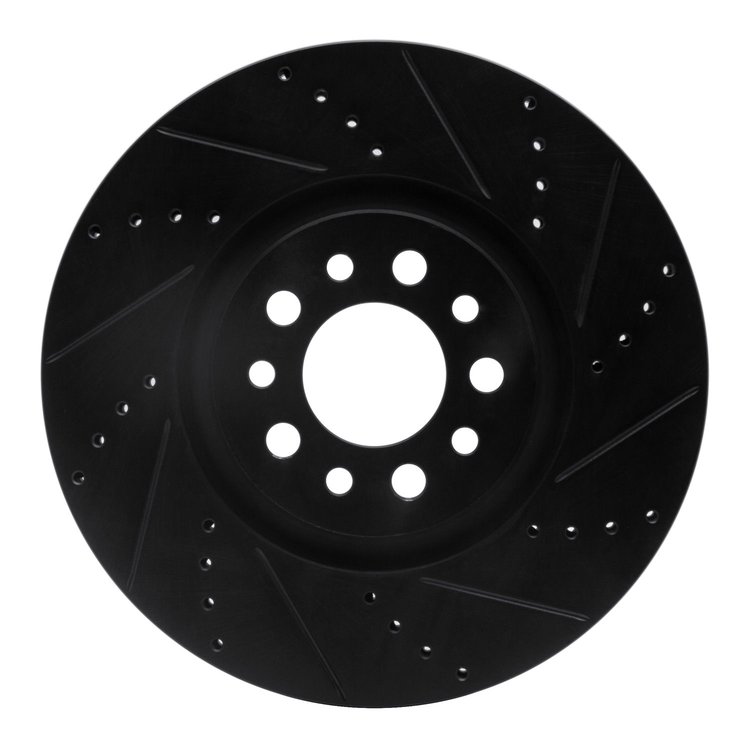 E-Line Drilled & Slotted Black Brake Rotor, Fits Select Mopar, Position: Front Right
