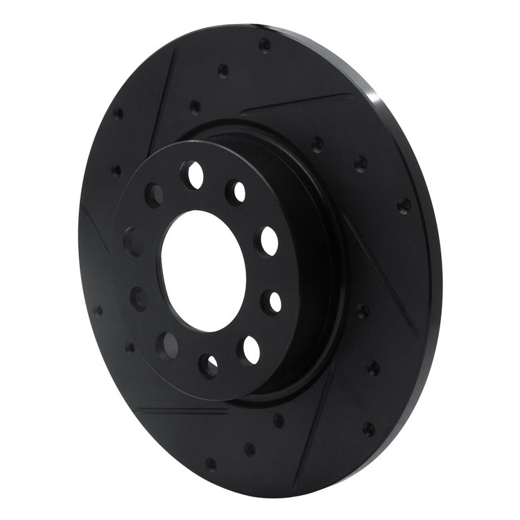 E-Line Drilled & Slotted Black Brake Rotor, Fits Select Mopar, Position: Rear Left