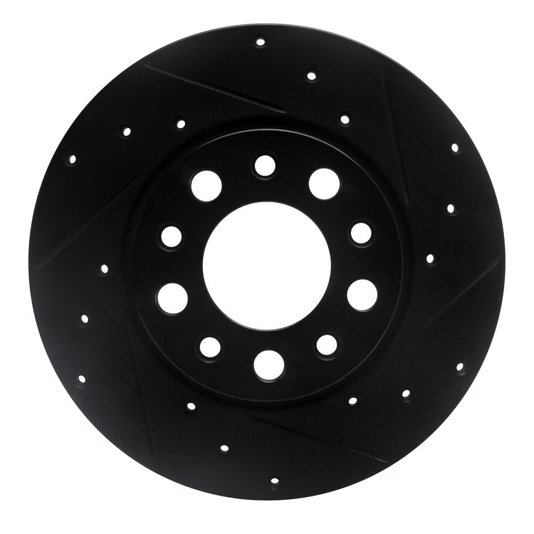 E-Line Drilled & Slotted Black Brake Rotor, Fits Select Mopar, Position: Rear Right