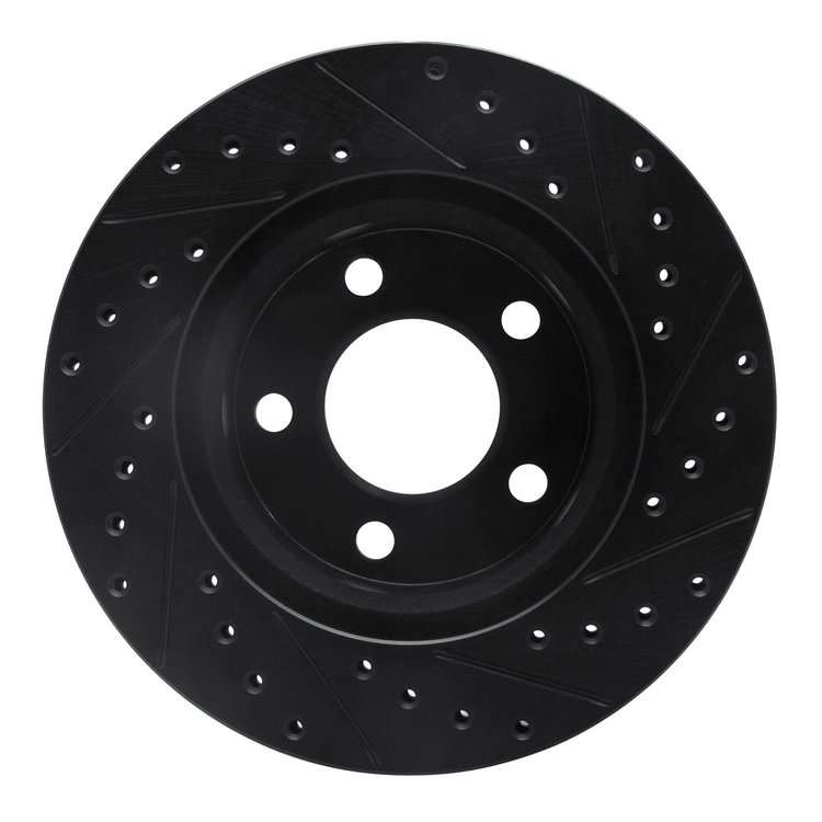 E-Line Drilled & Slotted Black Brake Rotor, 1980-1989 Mopar, Position: Front Left