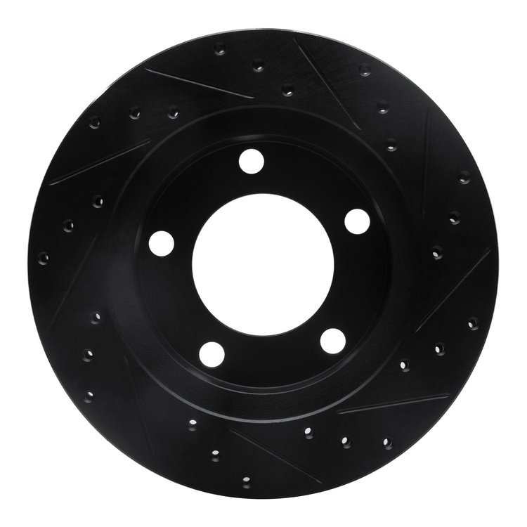E-Line Drilled & Slotted Black Brake Rotor, 1976-1986 Mopar, Position: Front Left