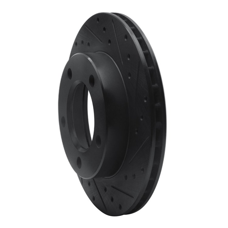 E-Line Drilled & Slotted Black Brake Rotor, 1976-1986 Mopar, Position: Front Right
