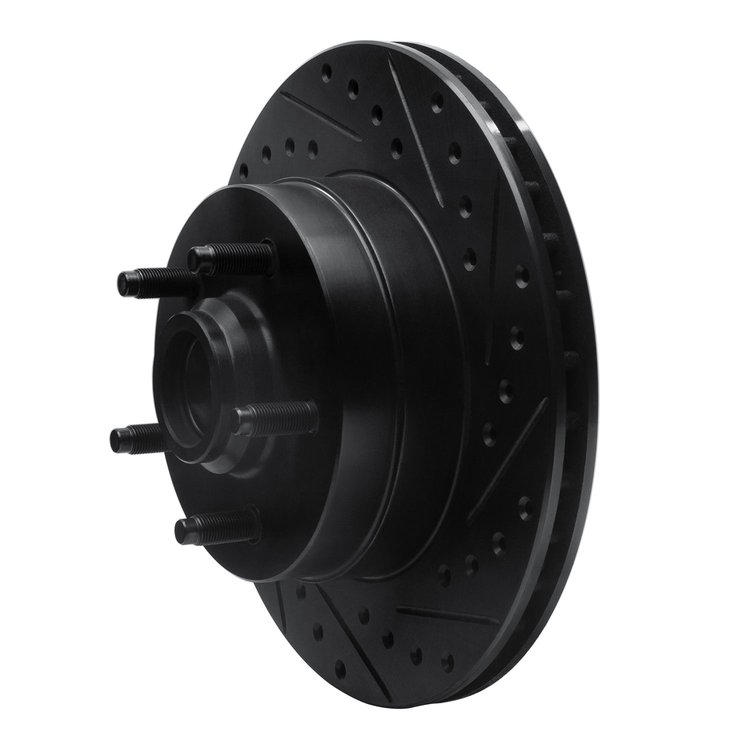 E-Line Drilled & Slotted Black Brake Rotor, 1986-1992 Mopar, Position: Front Right