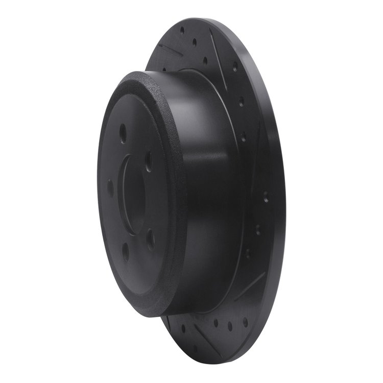 E-Line Drilled & Slotted Black Brake Rotor, 2007-2012 Mopar, Position: Rear Right