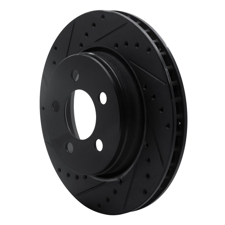 E-Line Drilled & Slotted Black Brake Rotor, 2007-2012 Mopar, Position: Front Left