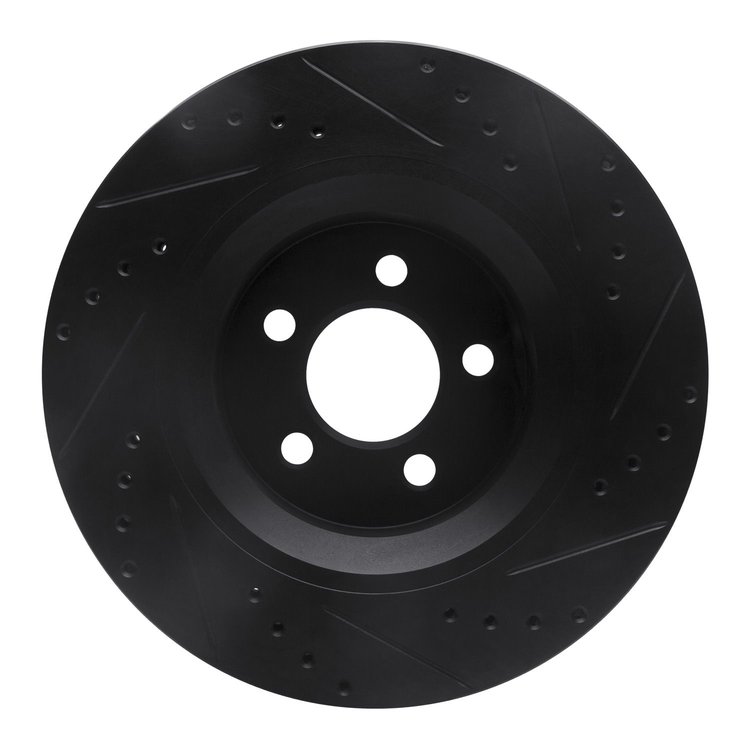 E-Line Drilled & Slotted Black Brake Rotor, 2011-2012 Mopar, Position: Front Left
