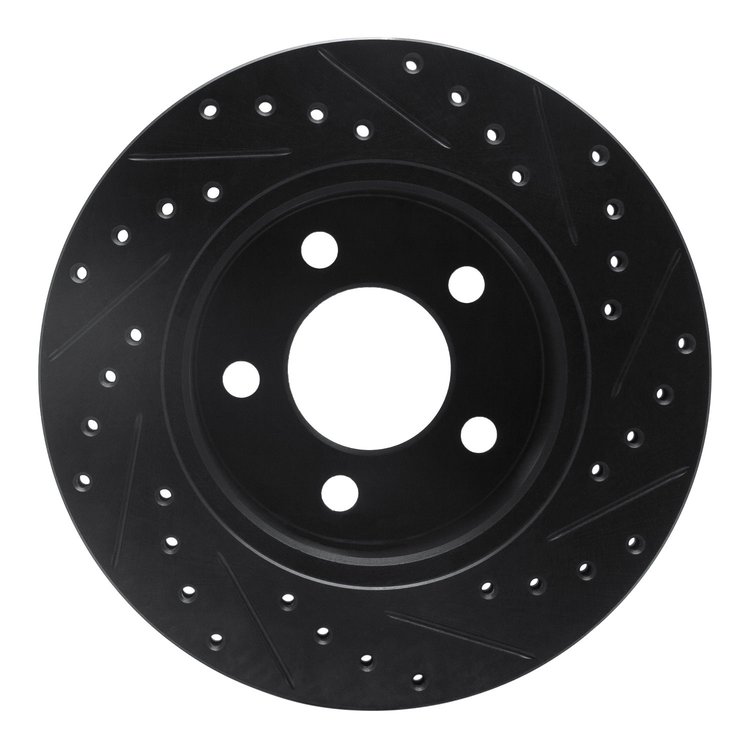 E-Line Drilled & Slotted Black Brake Rotor, 1990-1999 Mopar, Position: Front Left