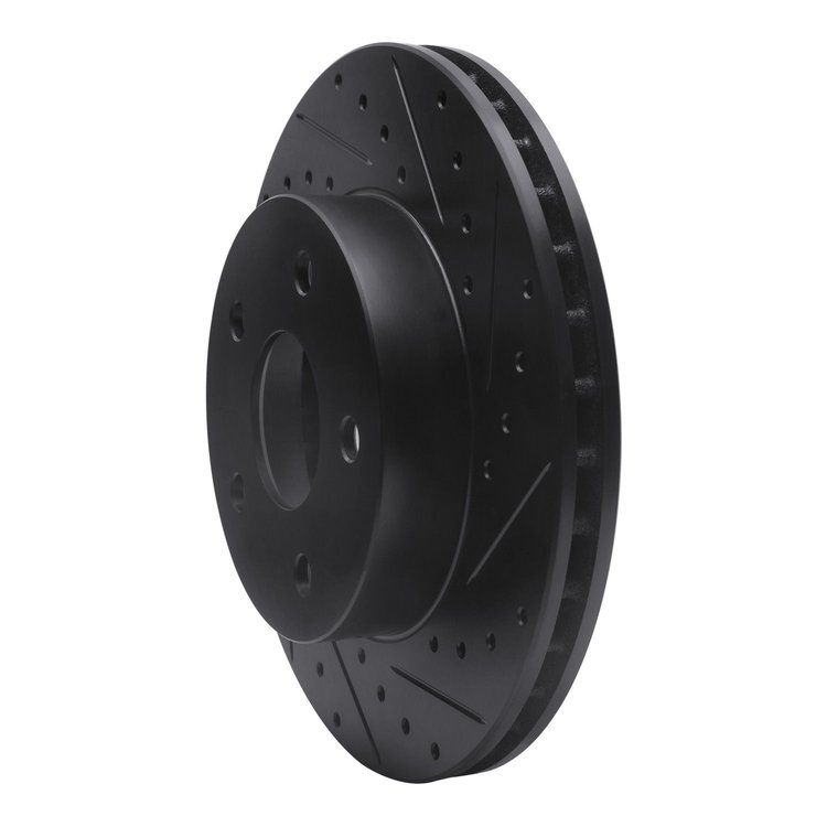 E-Line Drilled & Slotted Black Brake Rotor, 1999-2004 Mopar, Position: Front Right