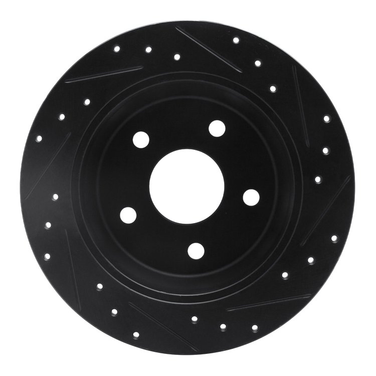 E-Line Drilled & Slotted Black Brake Rotor, 1999-2004 Mopar, Position: Rear Left