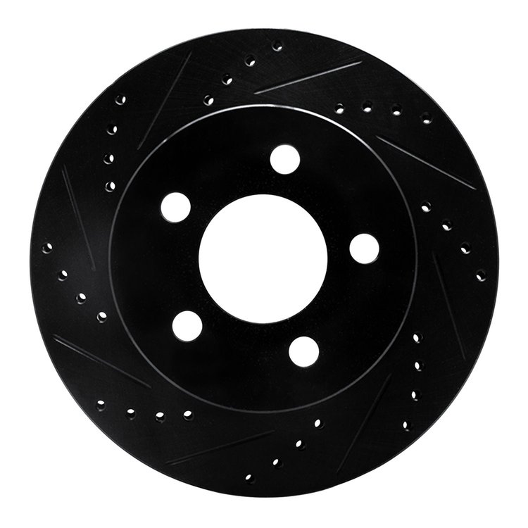 E-Line Drilled & Slotted Black Brake Rotor, 1999-2006 Mopar, Position: Front Left