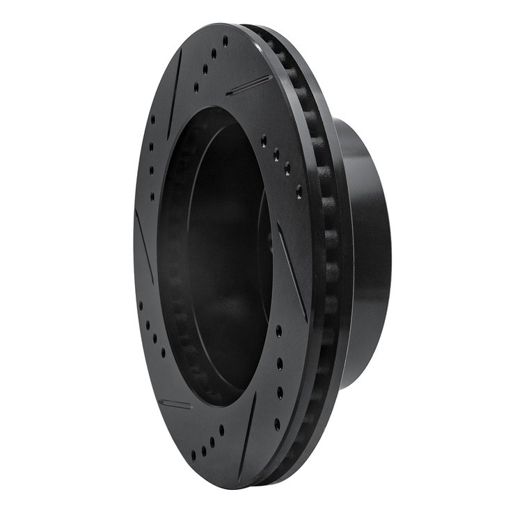 E-Line Drilled & Slotted Black Brake Rotor, 1999-2006 Mopar, Position: Front Right