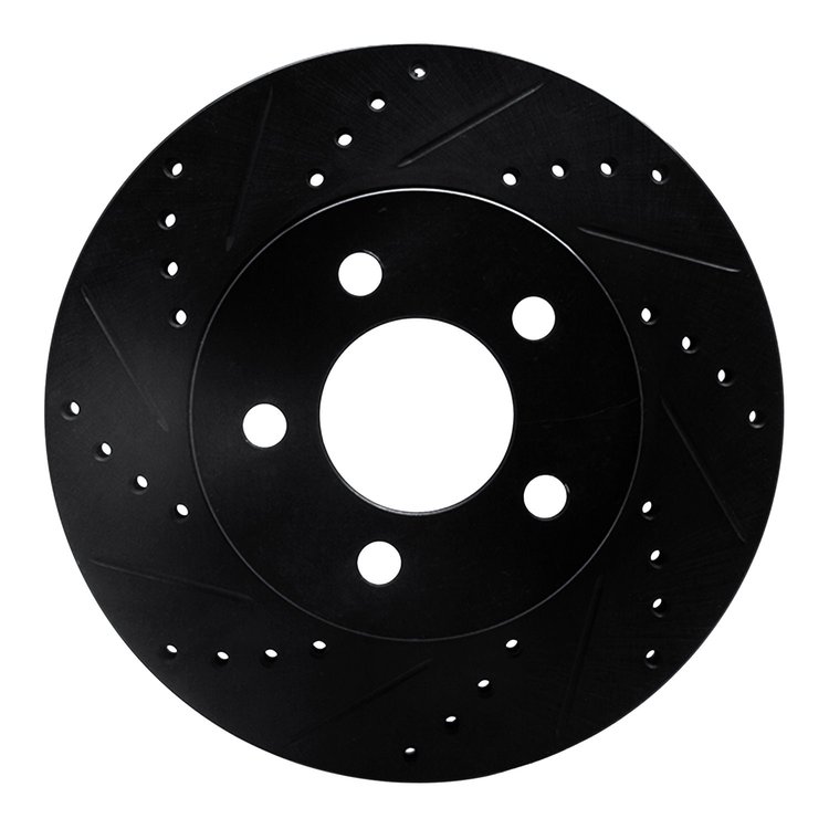 E-Line Drilled & Slotted Black Brake Rotor, 2002-2007 Mopar, Position: Front Left