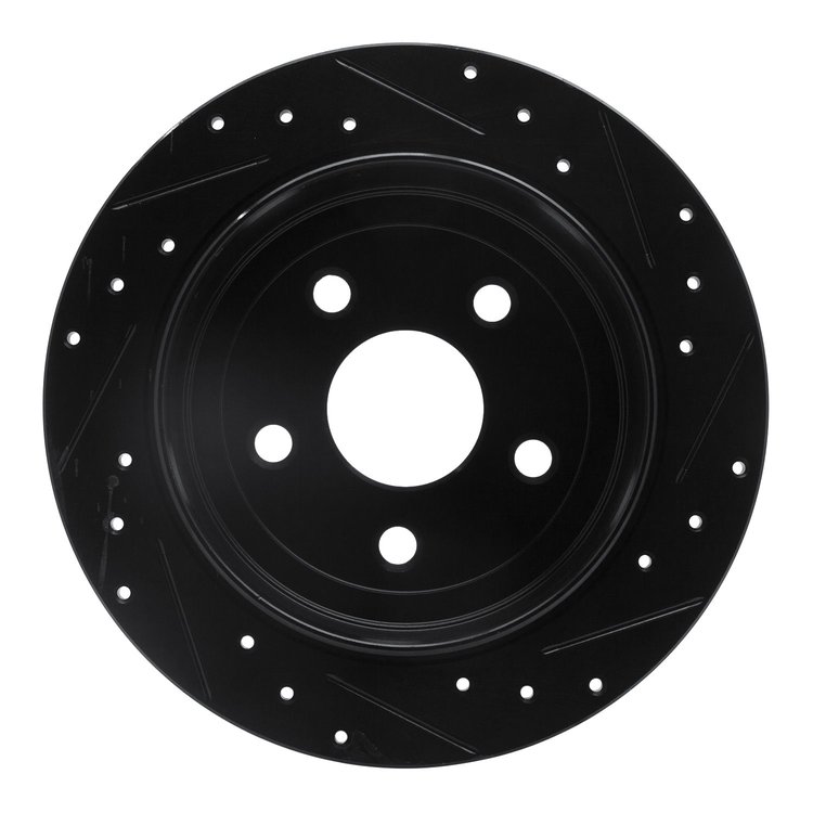 E-Line Drilled & Slotted Black Brake Rotor, 2007-2018 Mopar, Position: Rear Left