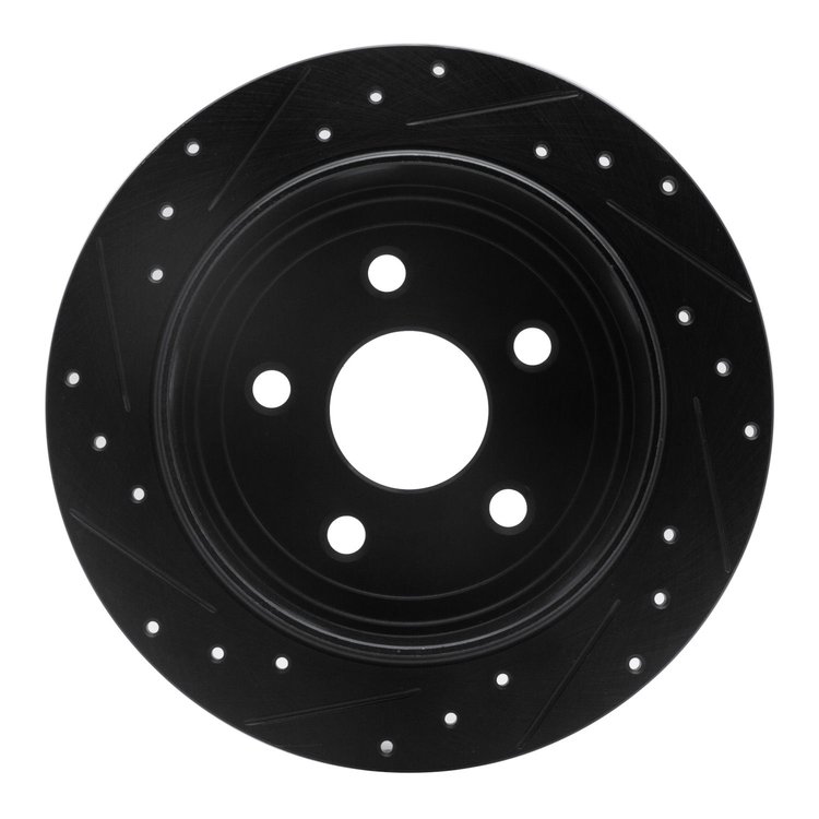 E-Line Drilled & Slotted Black Brake Rotor, 2007-2018 Mopar, Position: Rear Right