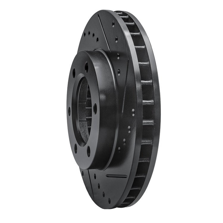 E-Line Drilled & Slotted Black Brake Rotor, 1971-1991 Fits Multiple Makes/Models, Position: Front Right