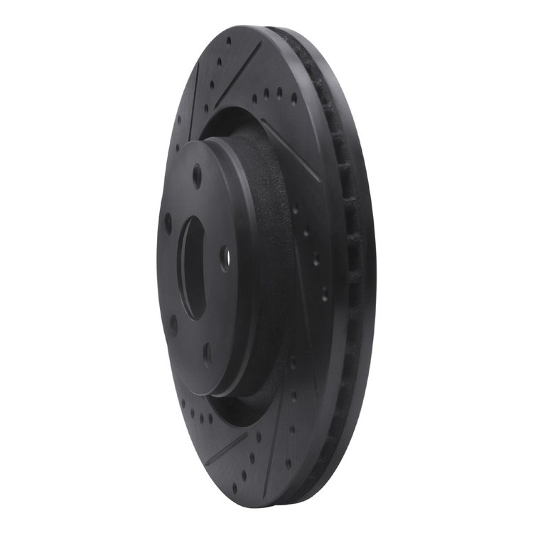 E-Line Drilled & Slotted Black Brake Rotor, 2012-2018 Mopar, Position: Front Left