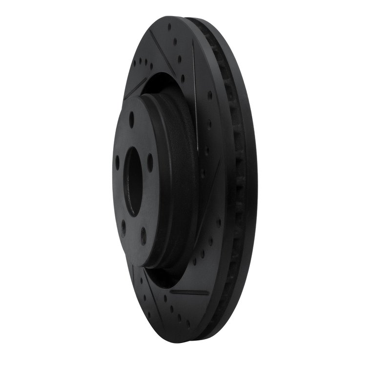 E-Line Drilled & Slotted Black Brake Rotor, 2012-2018 Mopar, Position: Front Right