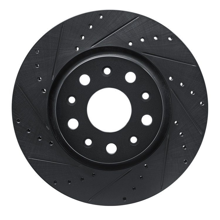 E-Line Drilled & Slotted Black Brake Rotor, Fits Select Mopar, Position: Front Left