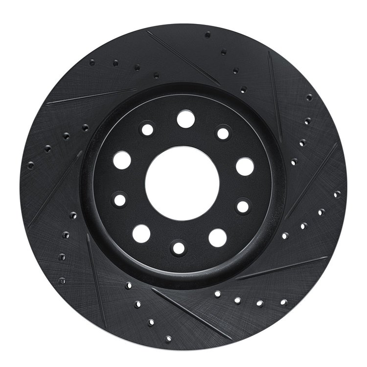 E-Line Drilled & Slotted Black Brake Rotor, Fits Select Mopar, Position: Front Right