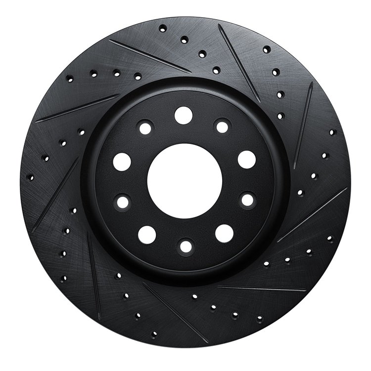 E-Line Drilled & Slotted Black Brake Rotor, Fits Select Mopar, Position: Front Right