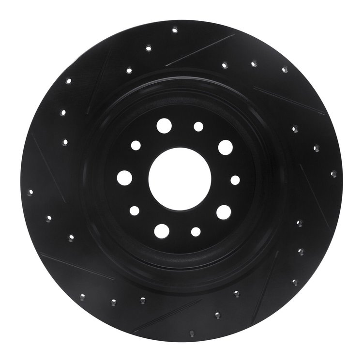 E-Line Drilled & Slotted Black Brake Rotor, Fits Select Mopar, Position: Rear Right