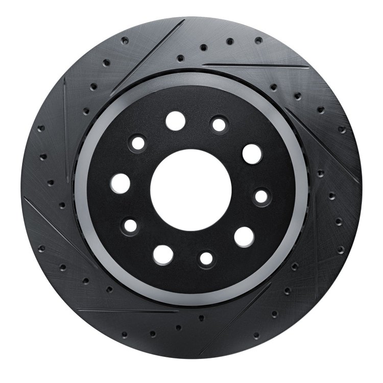 E-Line Drilled & Slotted Black Brake Rotor, Fits Select Mopar, Position: Rear Left
