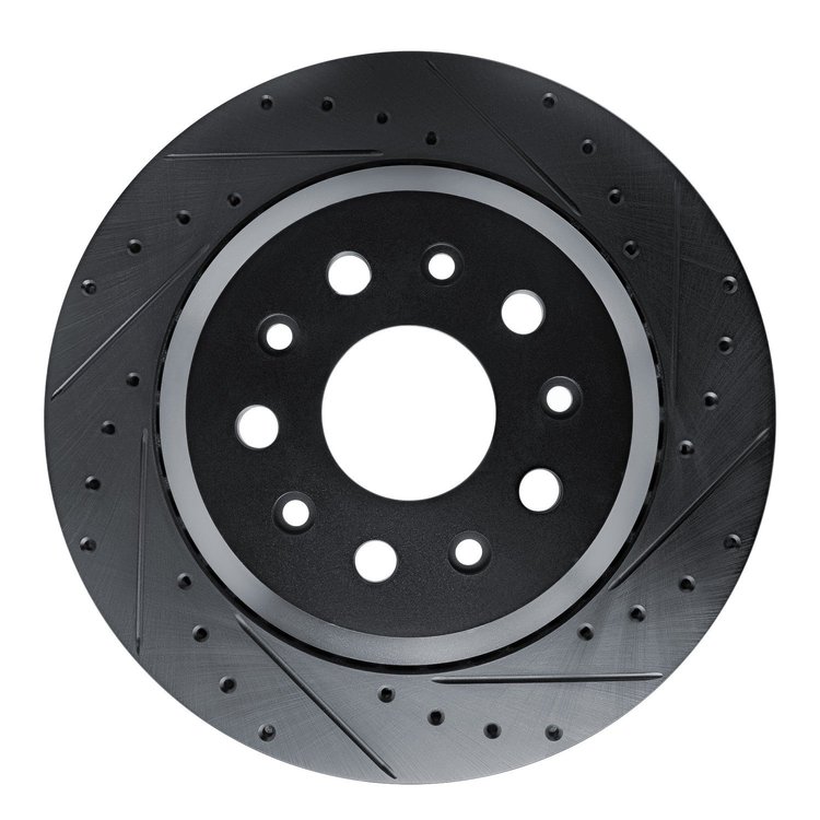 E-Line Drilled & Slotted Black Brake Rotor, Fits Select Mopar, Position: Rear Right