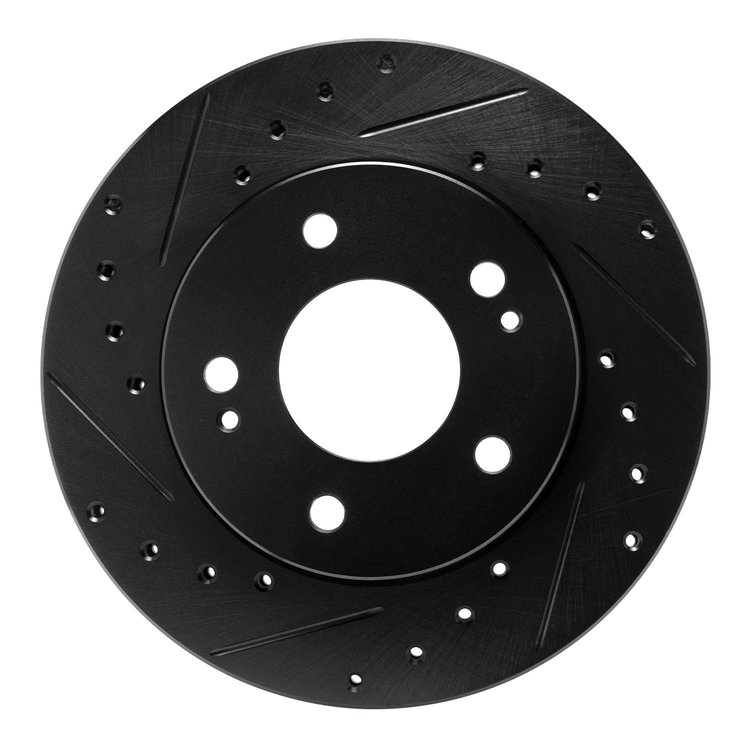 E-Line Drilled & Slotted Black Brake Rotor, 1990-1990 Mopar, Position: Front Left