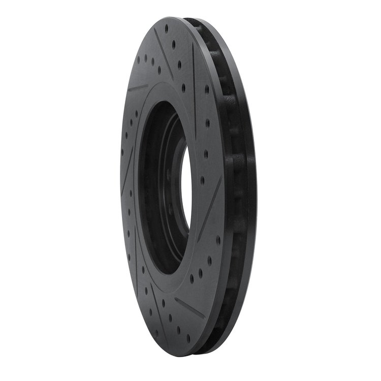 E-Line Drilled & Slotted Black Brake Rotor, 1996-2006 GM, Position: Front Left, Rear Left