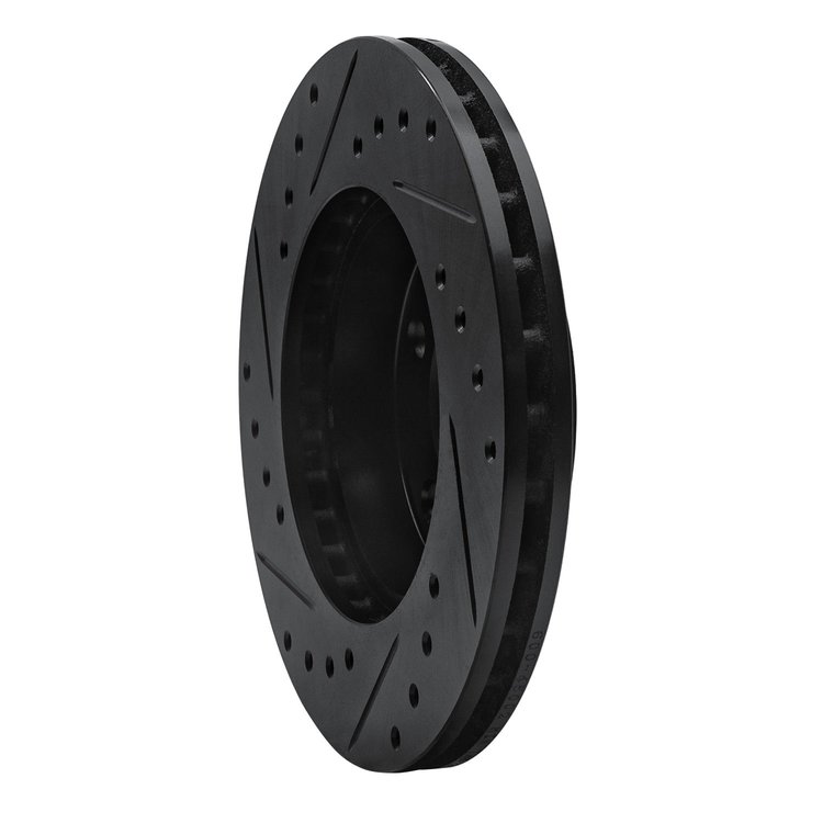 E-Line Drilled & Slotted Black Brake Rotor, 1980-1989 GM, Position: Front Right