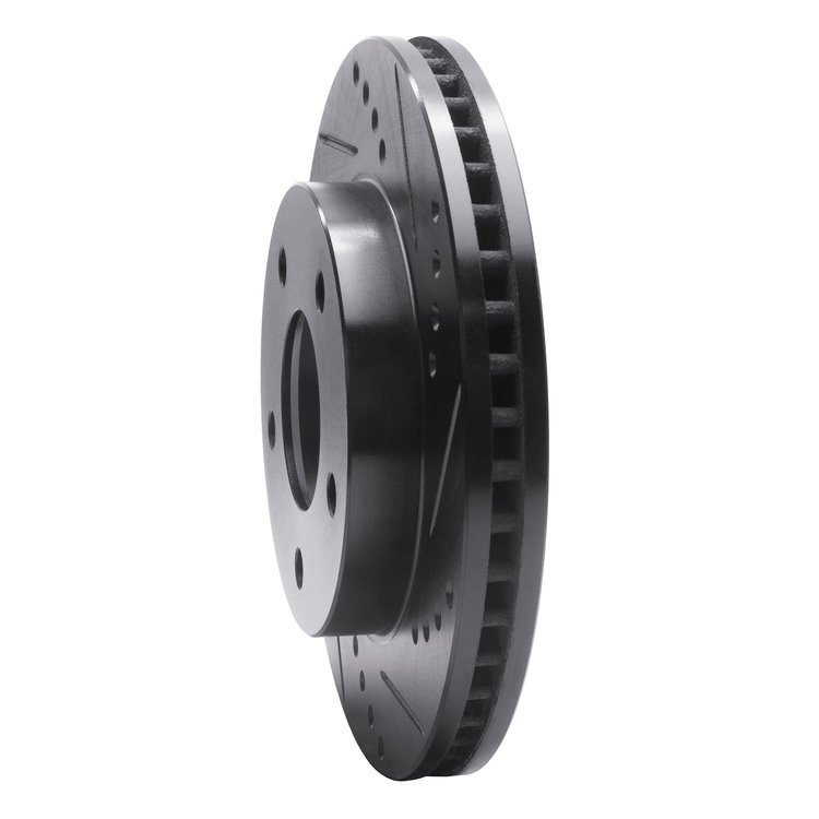 E-Line Drilled & Slotted Black Brake Rotor, 1983-1996 GM, Position: Front Right