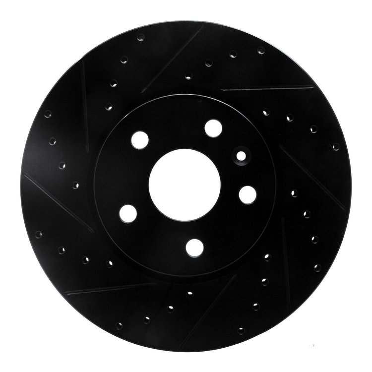 E-Line Drilled & Slotted Black Brake Rotor, Fits Select GM, Position: Front Left