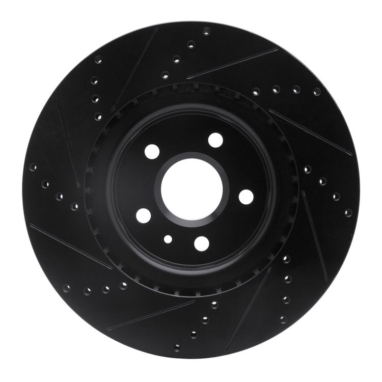 E-Line Drilled & Slotted Black Brake Rotor, 2009-2017 GM, Position: Front Right
