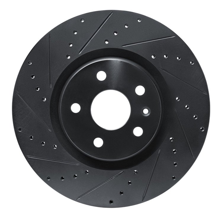E-Line Drilled & Slotted Black Brake Rotor, 2013-2019 GM, Position: Front Left