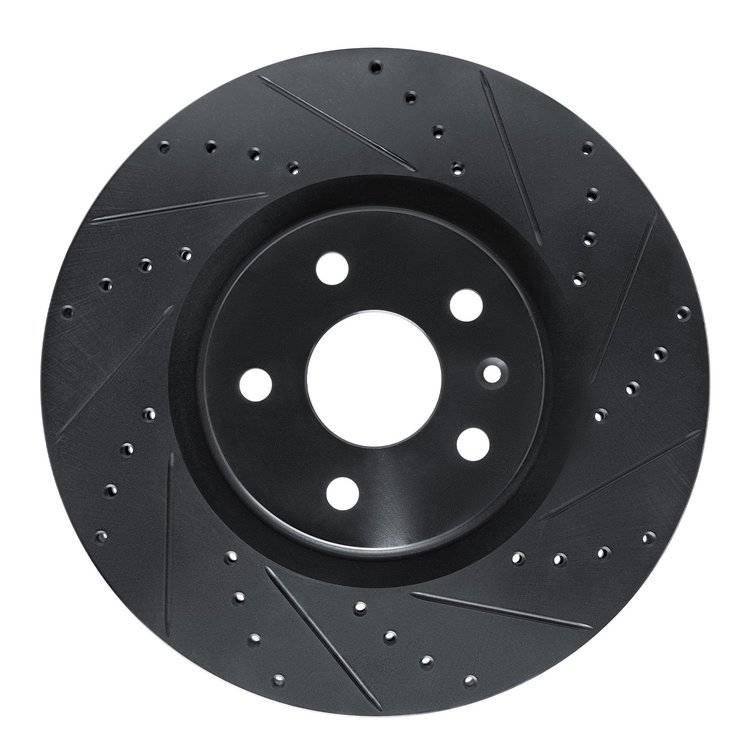 E-Line Drilled & Slotted Black Brake Rotor, 2013-2019 GM, Position: Front Right